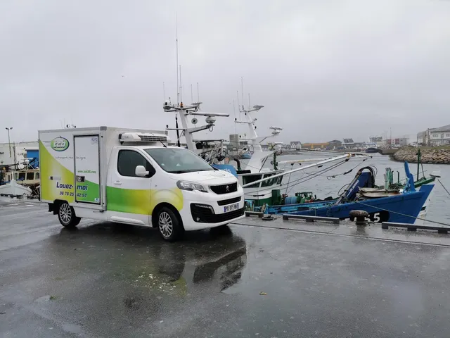 Utilitaire frigorifique TCB sur un quai de port